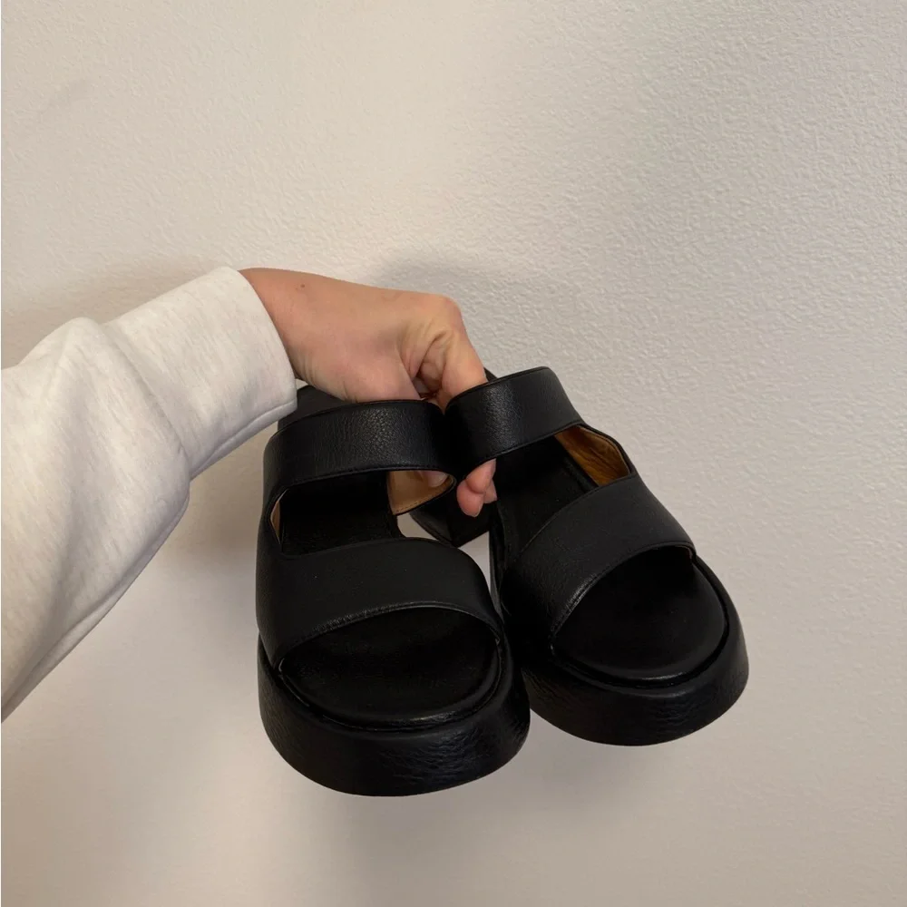 Marsèll Palbo' grained‎ leather black chunky heel sandals women’s Sz 39/9